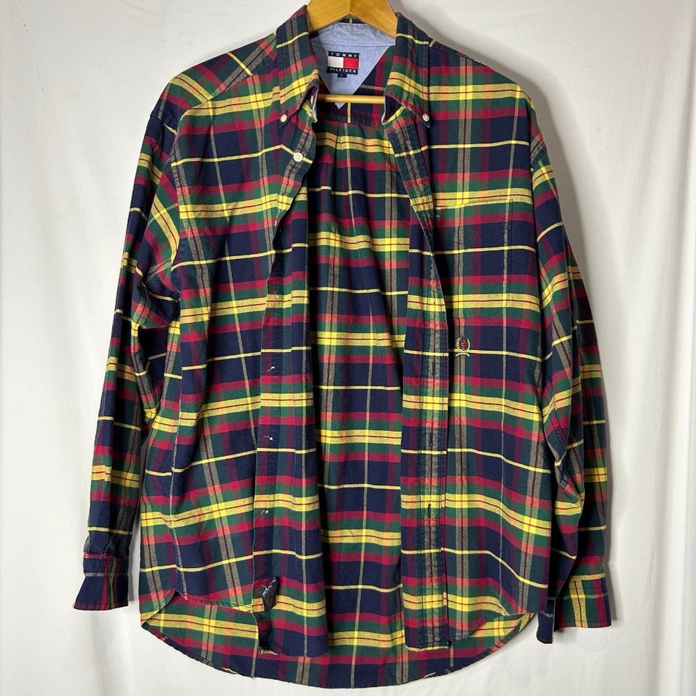 Tommy Hilfiger Plaid Flannel Button Down Long Sleeve Shirt Size Large